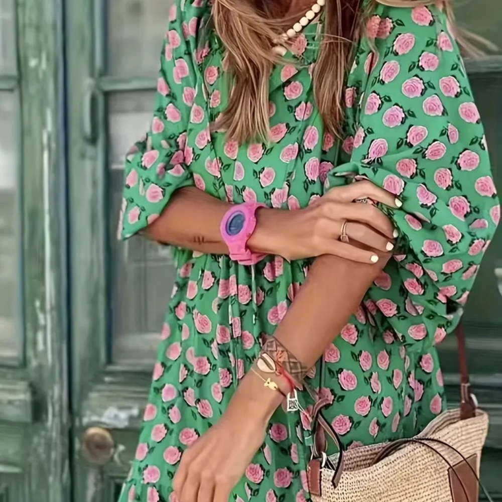 Floral Green and Pink Dress